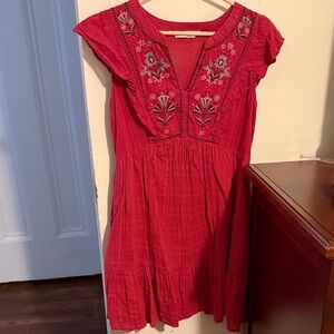 Floral Embroidered Mini Dress in Vibrant Red
